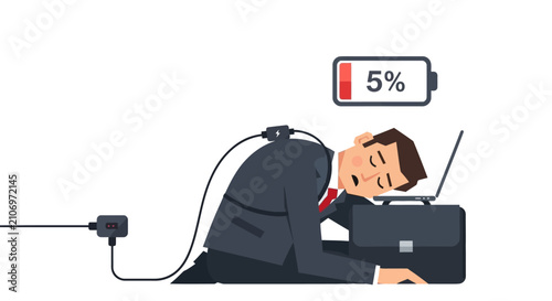 Exhausted Businessman Charging Energy Battery Concept