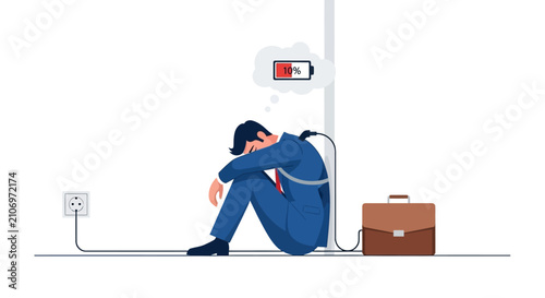Exhausted Businessman Low Battery Concept