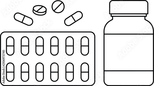 Cuadro en lienzo Medical pill blister pack and prescription bottle icon for healthcare app