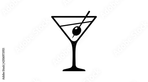 Minimalist Martini Glass Icon with Olive Garnish for Cocktail and Drink Menu Design
