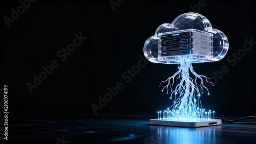 Cloud Computing Server Data Flow to Mobile Device. Digital Transformation, IT Infrastructure, Network Solutions.