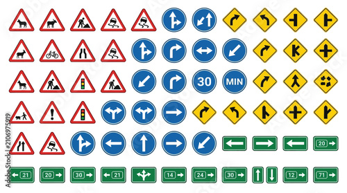 Collection of various international road and traffic sign icons