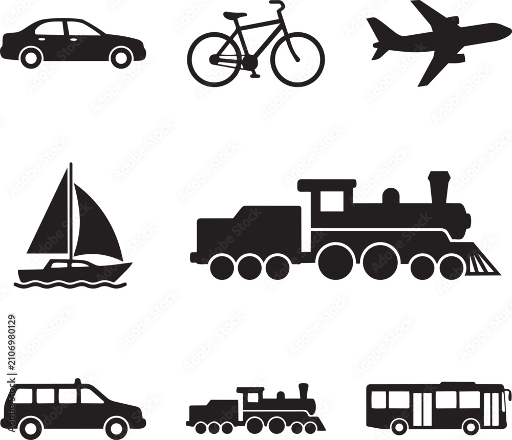 Fototapeta premium Transportation Vehicles Mixed Vector Bundle Isolated on White Background