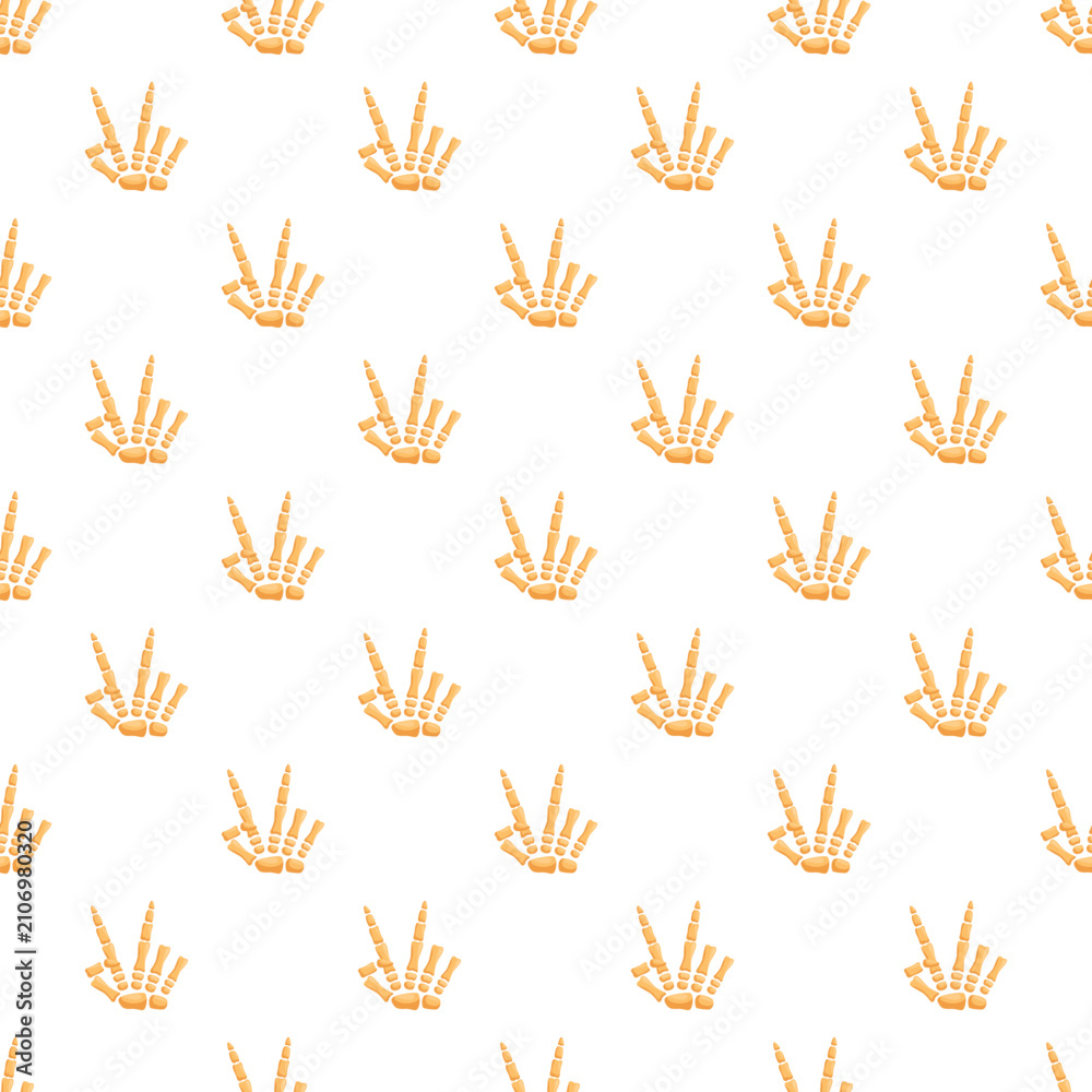 Fototapeta premium Skeleton hand showing peace or victory sign creating a halloween seamless pattern