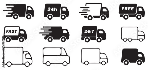 Obraz na plátně 24/7 Non-stop Shipping and Delivery Truck Icons vector illustration eps 10