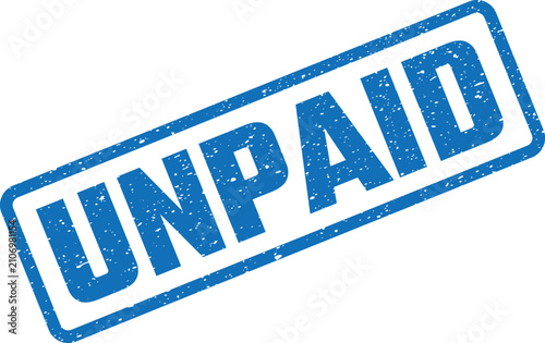 Foto Blue rectangular stamp displaying the financial term unpaid on a clean white sur
