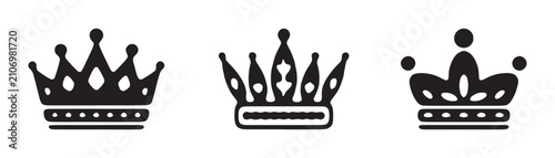 Fotografie Stylized black crown icons for premium branding royal majesty symbols hand drawn decorative elements