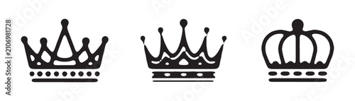 Cuadro en lienzo Hand drawn crown sketches for creative branding elegant royal symbols black ink vector illustrations