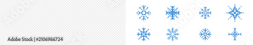 Фотография Pixel winter snowflake set, seasonal blue crystal decorative elements in pixel art