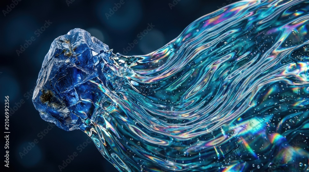Naklejka premium Abstract blue liquid wave with crystalline structure
