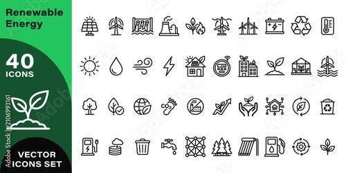 Εκτύπωση καμβά Renewable energy icon set sustainable solutions for a greener future