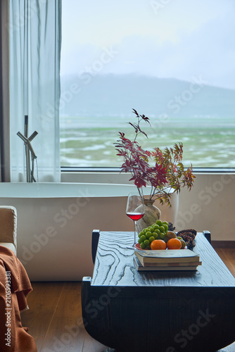 hotel bedroom with a view