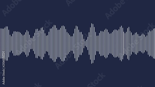 White audio waveform spectrum moving animation on blue background. Audio waves rhythm isolated wave pattern audio visual waveform motion graphics of music bar concept.