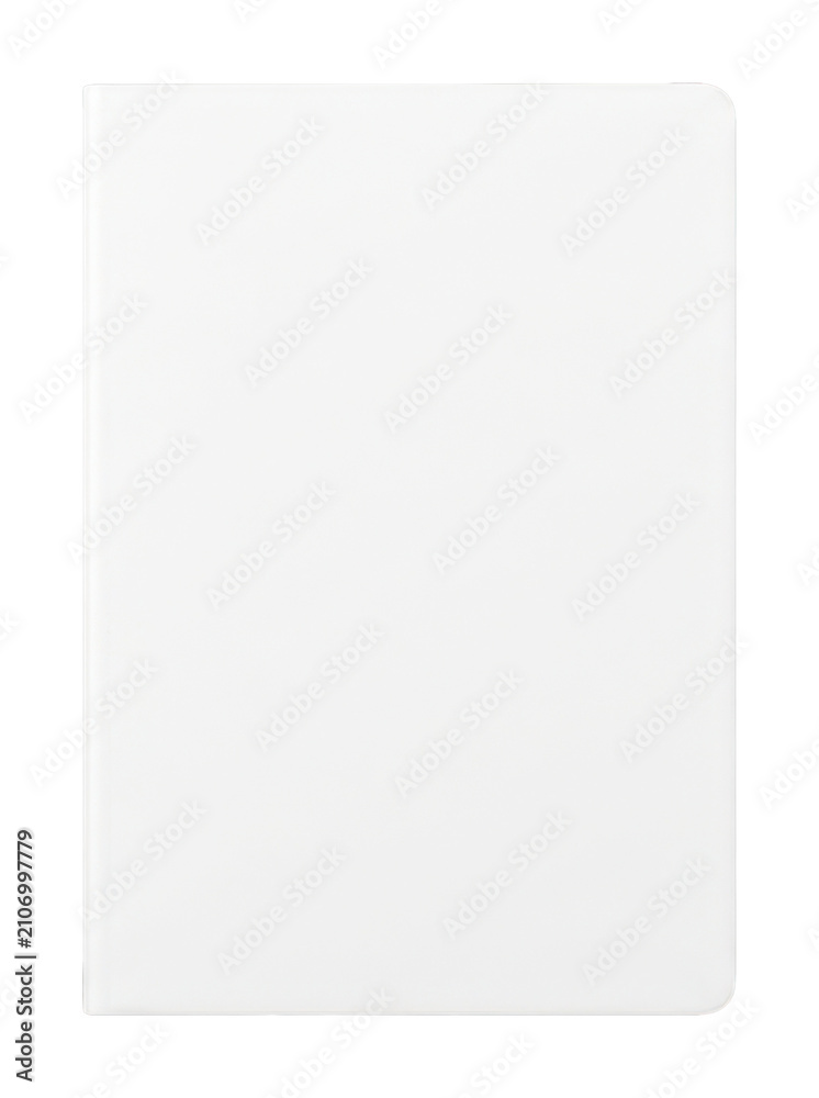 Fototapeta premium White Blank Notebook Cover. Minimalist Matte Journal for Stationery Branding. Vertical Paper Book Mockup.