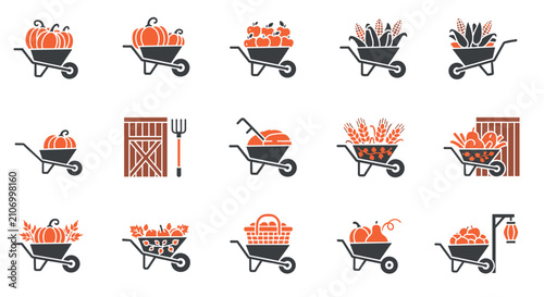 Flat autumn harvest and thanksgiving icon set