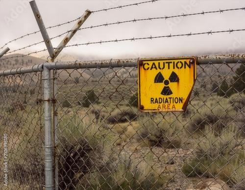 Restricted area marked with a radiation warning sign
