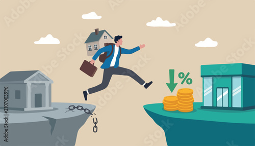 Fotografie Refinance change mortgage agreement new bank, replace debt into obligation bette