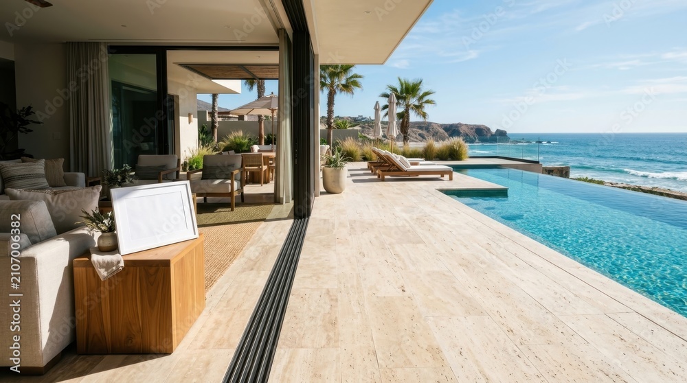 Fototapeta premium Luxury villa with infinity pool overlooking the ocean