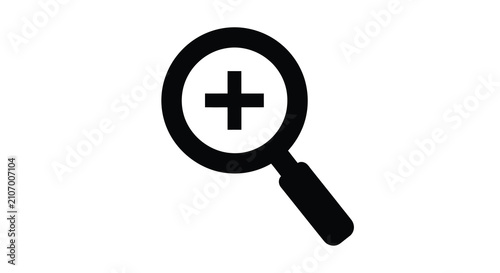 Quadro su tela Magnifying Glass Silhouette With Plus Sign A Flat Black Icon On White Background