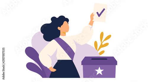 Woman Casting a Ballot Into a Voting Box for Election.