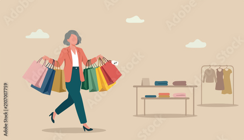 Konstfotografi Shopping at retail store, happiness and joyful buying discount stuff, shopaholic