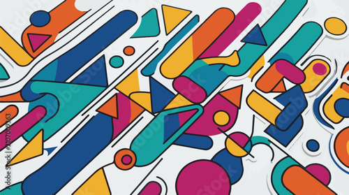 Vibrant abstract pattern of colorful geometric shapes and lines