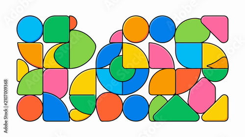 Vibrant abstract pattern of colorful geometric shapes with rounded edges