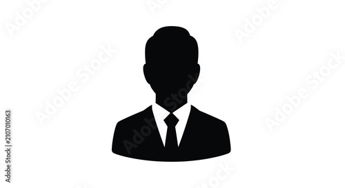 Black silhouette of a suited person with a tie against a white background representing anonymity avatar figure man male