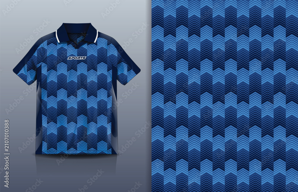 Obraz premium Jersey Sport Streetwear Design Chevron Arrow Block Pattern Blue Navy Polo Collar Sublimation Fashion