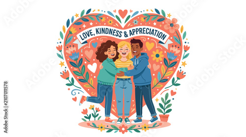 Best friends illustration and best friends flat illustration showing love kindness and appreciation for diverse group