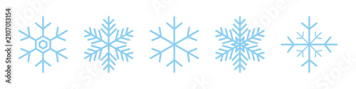 Vászonkép A charming collection of light blue snowflake icons in various styles, ideal for winter, Christmas, and holiday designs, symbolizing cold and festive cheer