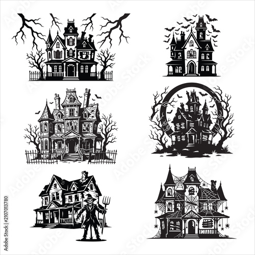 Ultimate Halloween Silhouette Icon Bundle Witch Flying Broom Skeleton Black Cat Pumpkin Vector Extensive bundle of premium Halloween silhouettes including flying witches, skeletons, scarecrows, 