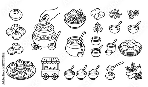 Εκτύπωση καμβά Street Food and Traditional Cuisine Hand Drawn Vector Set