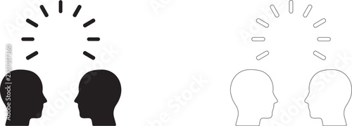 Tableau sur toile Thought exchange between two heads vector icon filled and outline, brainstorming and mentoring symbol