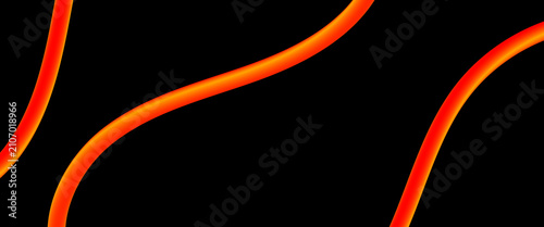 Bilde på lerret Abstract black background with glowing orange red 3D wavy curved lines, modern f