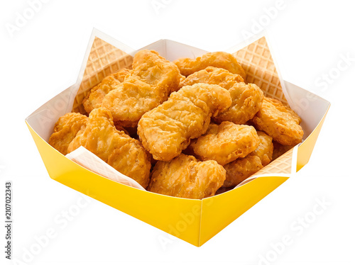 Golden Fried Chicken Nuggets in Yellow Box transparent background