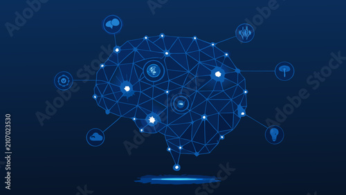 Konstfotografi Artificial intelligence brain network illustration a blue polygonal depiction of