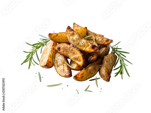 Roasted Potatoes With Fresh Rosemary Garnish Isolated transparent background