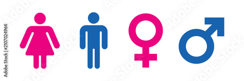 Male Female Gender Icon, for man and woman symbol, restroom signage, bathroom pictogram, black silhouette, public facility and editable vector design