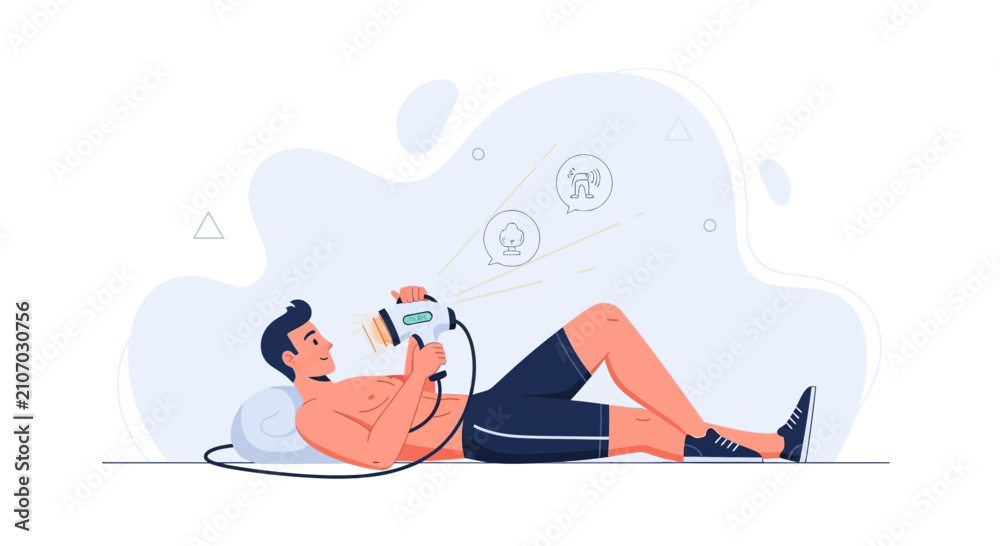 Obraz premium Man receiving therapeutic light treatment for skin rejuvenation and hair growth, vector illustration