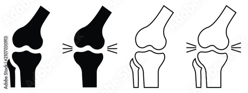 Foto Human Knee Joint Icon Set with Bone Anatomy in Outline, Solid and Flat Medical V