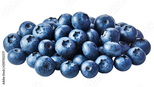 Isolated pile of fresh organic blueberries, juicy and ripe superfood fruit for healthy eating