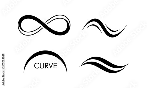 Abstract wave patterns and infinity symbol graphic elements.