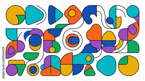 Vibrant abstract composition of colorful geometric and organic shapes (1)