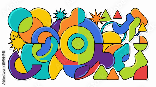 Vibrant abstract composition of colorful rounded geometric shapes