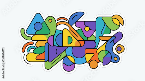 Vibrant abstract composition of geometric shapes and curves