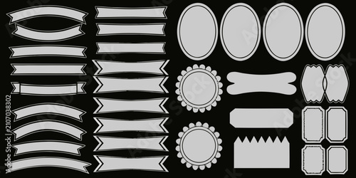 Bild auf Leinwand Hand Drawn Doodle Elements Decorative Frames And Ribbons Gray Vector Illustratio