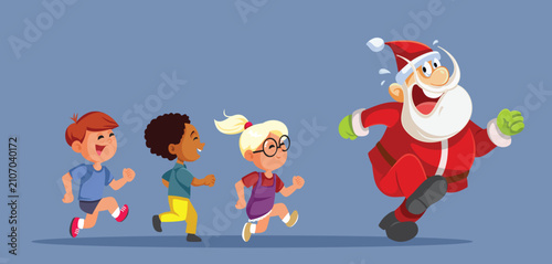 Cuadro en lienzo Santa Claus Running Scared From Many Cute Little Children