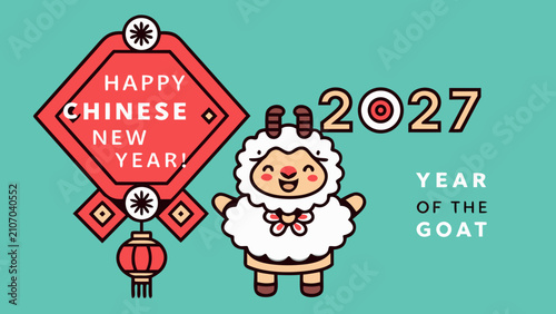 Foto Kawaii goat character with traditional chinese new year decorations a colorful v
