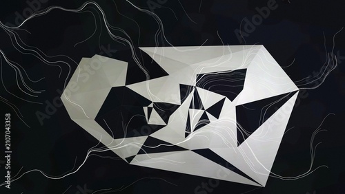Konstfotografi Irregular mosaic gold panels on black, recursive subdivision geometry for luxury